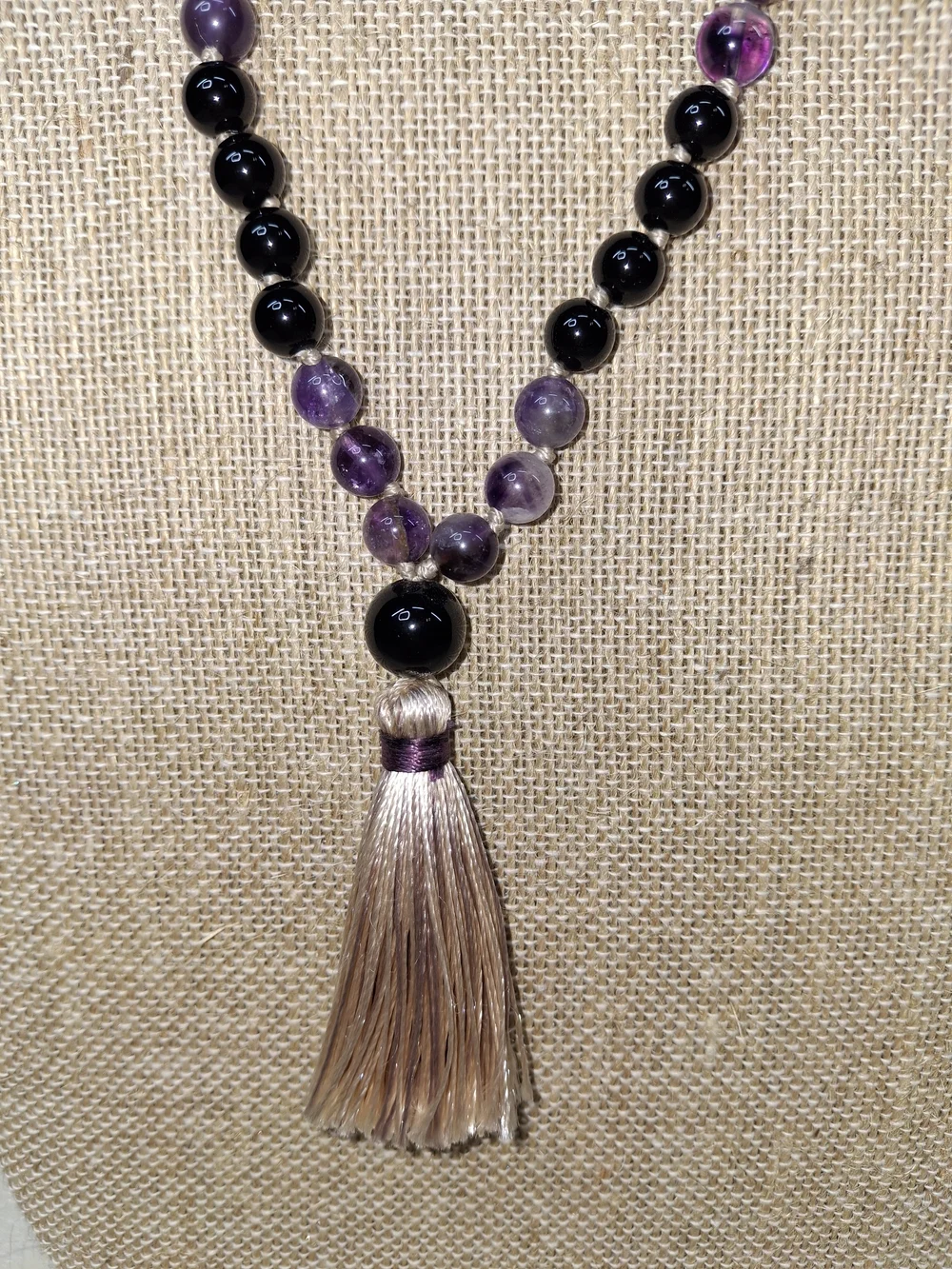 Beaded Long Strand Purple and Black Tassel Necklace